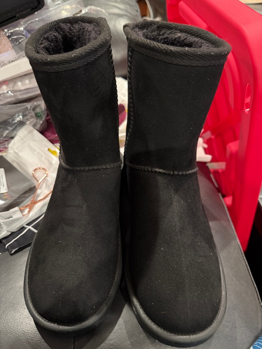 Classic Women's Black Faux Suede Ankle Booties